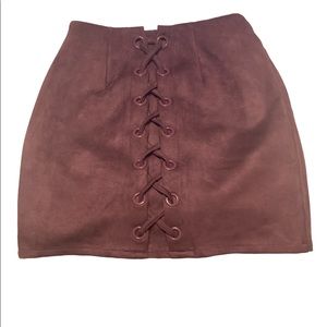 Shinestar Faux Suede Lace Up Skirt
